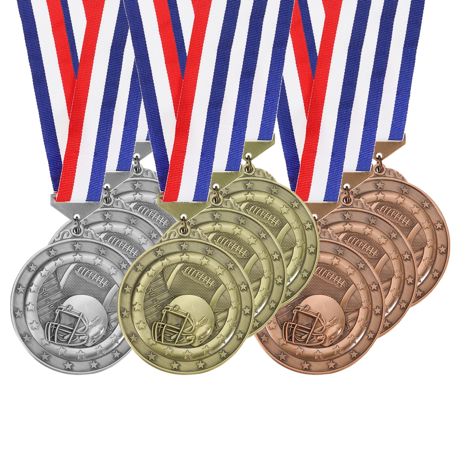 PATIKIL Football Events Mesh Embossing Gold Award Medals With Red