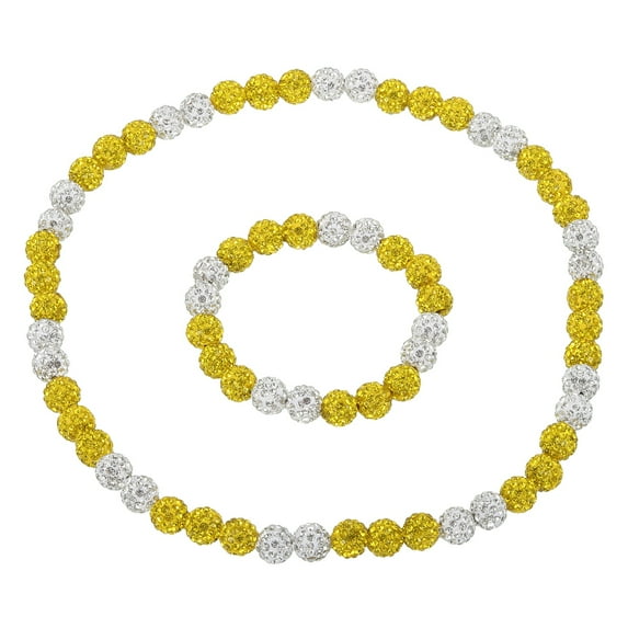 Uxcell Baseball Necklace Bracelet Set, 18" Baseball Necklace 7.5" Bracelet Glitter Ice Collection Rhinestone Inspired Bead for Men Women Players Gifts(Yellow White, Pack of 2)