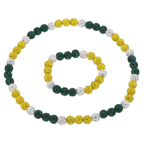 Uxcell Baseball Necklace Bracelet Set, 18" Baseball Necklace 7.5"  Bracelet Glitter Ice Collection Rhinestone Inspired Bead for Men Women Players Gifts(Yellow White Green, Pack of 2)