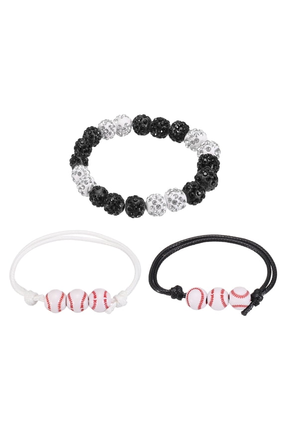 Baseball Necklace Set, 16"/18" Bling Rhinestone Beaded Chain Bracelet Necklace with 2 Baseball Strings for Men Women Sports Jewelry Gift Team Lovers, Pink-Blue, Pack of 4