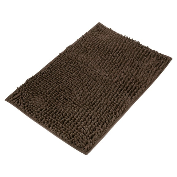 Uxcell Bathroom Rug 24'' x 16'', Non Slip Machine Washable Bath Mat, Soft and Absorbent Chenille Bath Mat Rug for Bathroom, Bedroom, Kitchen, (Brown)