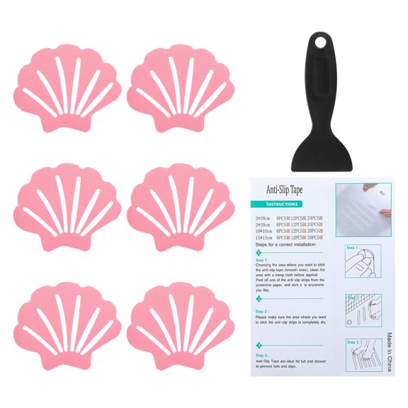 Uxcell Bathtub Non Slip Stickers 3.54x2.76 Inch, 6 Pack Shell Safety Anti Slip Stickers with Adhesive Decals, Pink