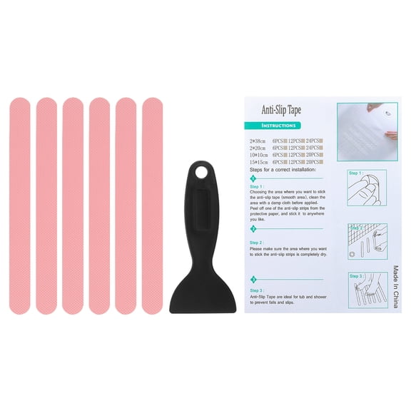 Bathtub Non Slip Stickers 7.87x0.79 Inch, 6 Pack Stickers with Adhesive Decals Scraper for Bath Tub Shower, Pink