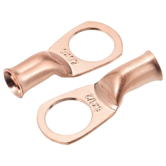 Uxcell Battery Cable Ends 0.52 Inch 6 AWG Ring Terminals Bare Copper Eyelet 15 Pcs