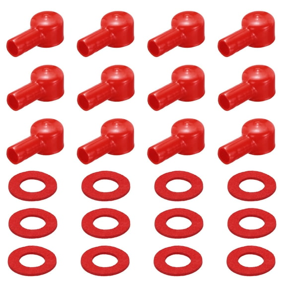 Battery Terminal Cover, 12 Pcs Battery Terminal Protector Truck Battery Terminal Cover with Washers Red L12-24-51mm for Car Accessories Truck Marine Boat