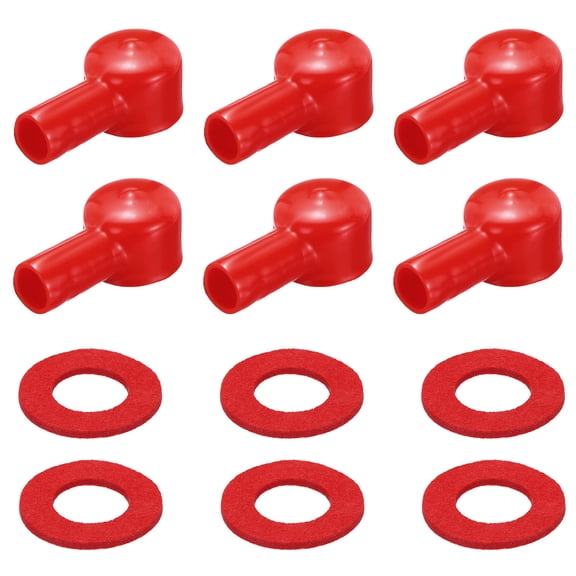 Battery Terminal Cover, 6 Pcs Battery Terminal Protector Truck Battery Terminal Cover with Washers Red L12-24-51mm for Car Accessories Truck Marine Boat