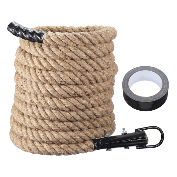 Uxcell Battle Rope 26ft x 1.5 Inch Jute Heavy Fitness Training Gym Climbing Rope with Black Metal Hook Exercise Workout Ropes for Strength Training Home Workouts Sport