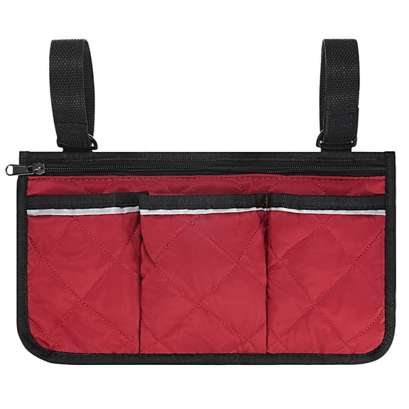 Uxcell Beach Chair Armrest Bag [1-Pack] - Waterproof Polyester Adjustable Straps Reflective Strip Beach [Wine Red]