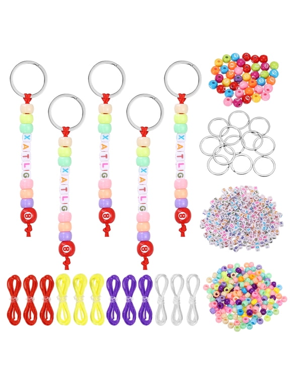 Bead Keychain Making Kit, DIY Beadable Keychain Bars Making Alphabet Letter Key Rings Craft Set Heart Shaped Keyring Light Color/Table Tennis & 564Pcs -for(Charm/Gifts/Party Favor)