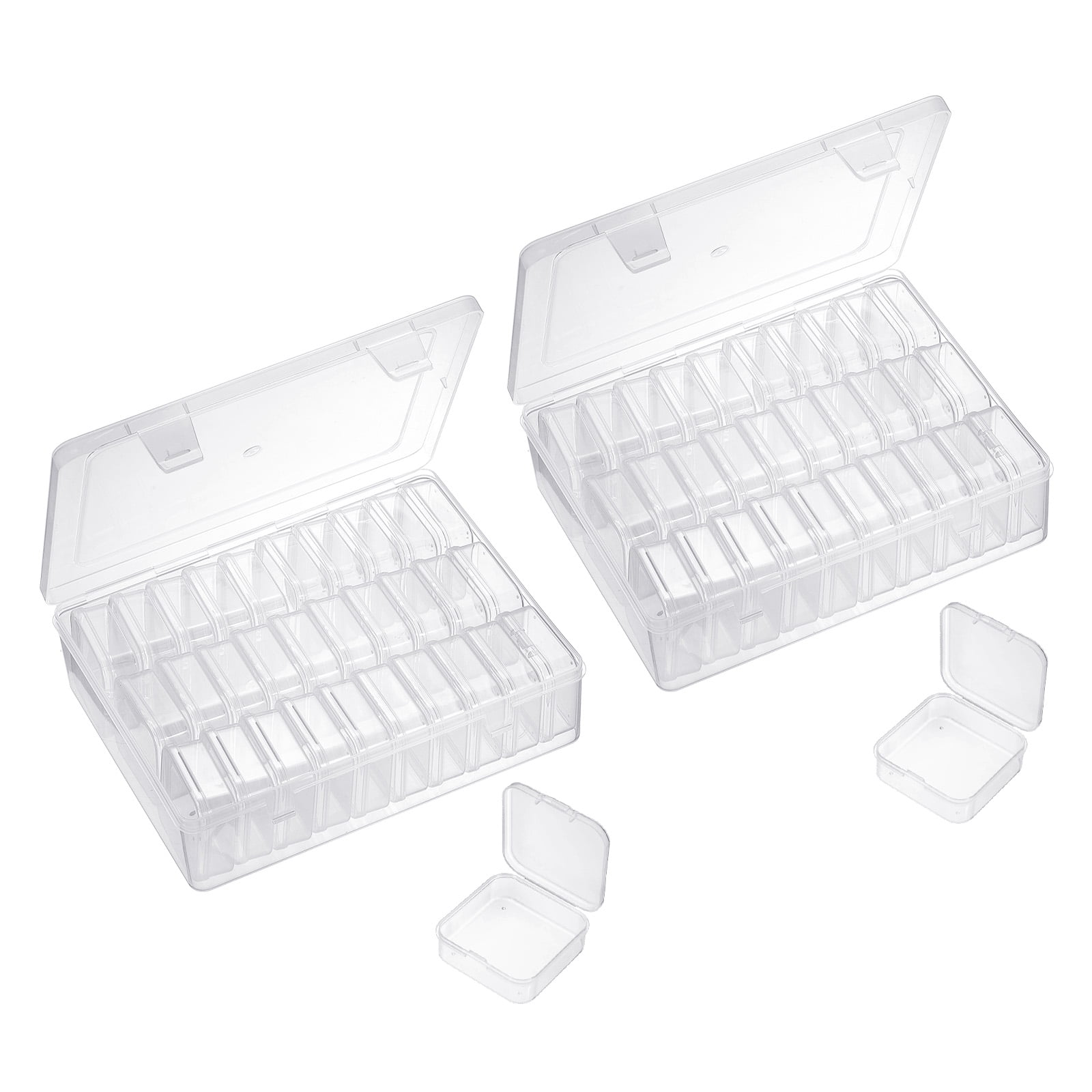 Uxcell Bead Organizer Box Small Bead Organizers 2pcs Rectangular Plastic Storage Cases 60pcs Mini Clear Bead Storage Containers Boxes with Hinged Lid for Jewelry Beading Crafts
