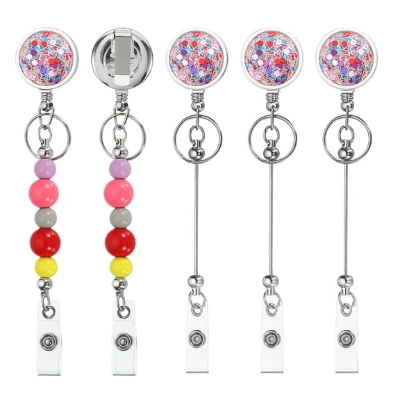 Uxcell Beadable Badge Reels, 5 Pcs Bead Retractable Badge Holder Reel Keychain Blank Bar with Belt Clip for ID Name Key Teachers Office Workers DIY, Colorful