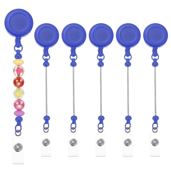 Uxcell Beadable Badge Reels, 6 Pcs Beaded Retractable Clips Holder Badge Reel Bulk Keychain Bar with Belt Clip, Blue