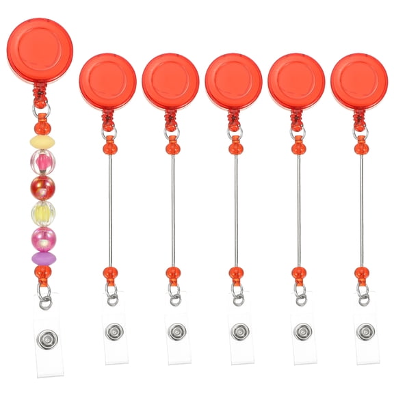 Uxcell Beadable Badge Reels, 6 Pcs Beaded Retractable Clips Holder Badge Reel Bulk Keychain Blank Bar with Belt Clip for ID Name Badge DIY, Office Worker, Transparent Red