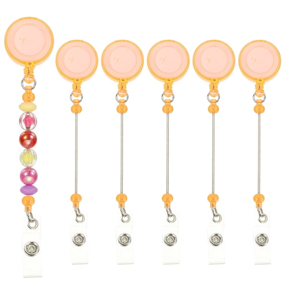 Uxcell Beadable Badge Reels, 6 Pcs Beaded Retractable Clips Holder Badge Reel Bulk Keychain Blank Bar with Belt Clip for ID Name Badge DIY, Office Worker, Transparent Orange