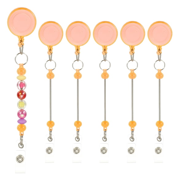 Uxcell Beadable Badge Reels, 6 Pcs Beaded Retractable Clips Holder Long Keychain Blank Bar for ID Name Badge DIY, Clear Orange