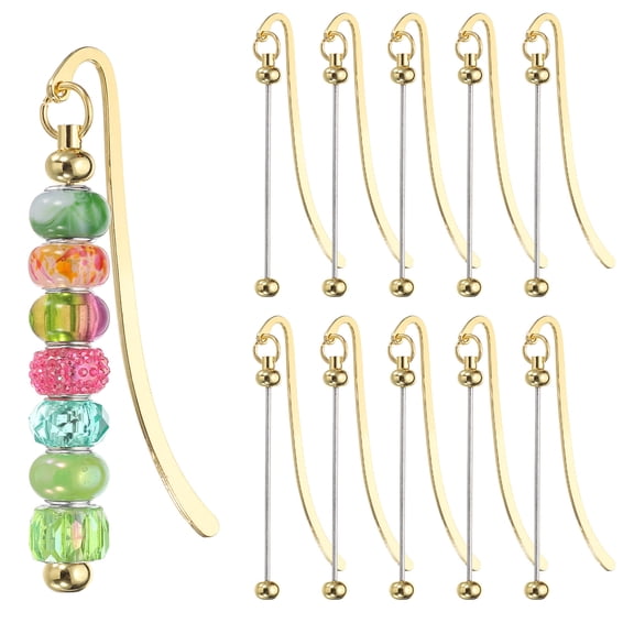 Uxcell Beadable Bookmarks, 10 Pcs Beaded Bookmark DIY Metal Blank Bar Bulk for Bookmark Craft, Gold Tone