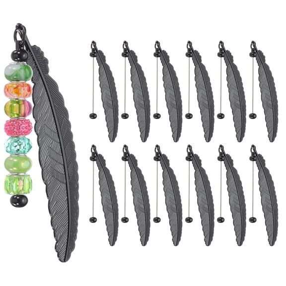 Uxcell Beadable Bookmarks, 12 Pcs Beaded Bookmark DIY Metal Blank Bar Bulk for Bookmark Craft, Black
