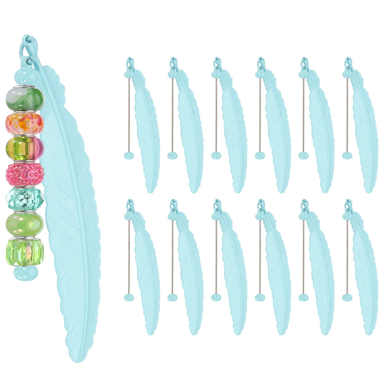 Uxcell Beadable Bookmarks, 12 Pcs Beaded Bookmark DIY Metal Blank Bar Bulk for Bookmark Craft, Candy Blue