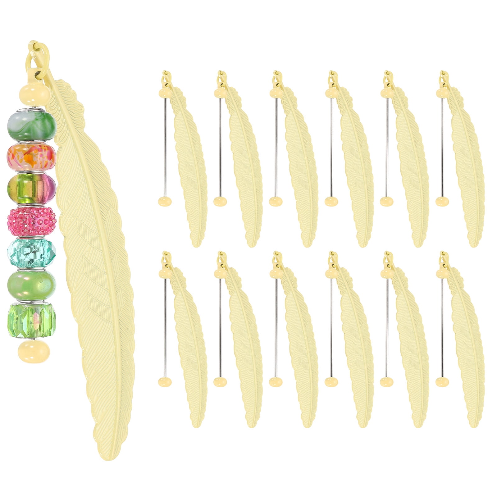 Uxcell Beadable Bookmarks, 12 Pcs Beaded Bookmark DIY Metal Blank Bar Bulk for Bookmark Craft, Candy Yellow