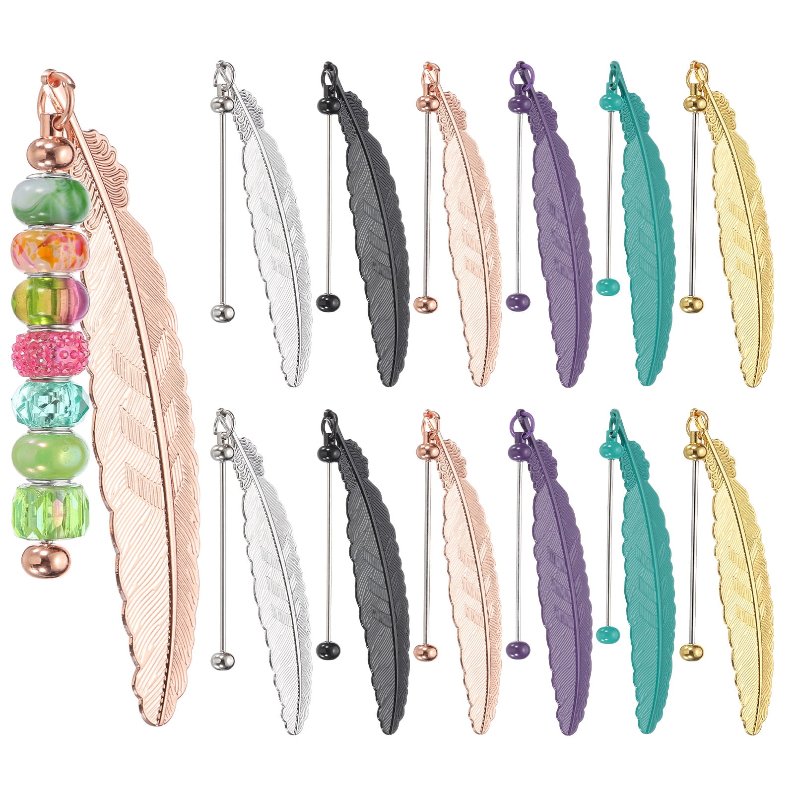 Uxcell Beadable Bookmarks, 12 Pcs Beaded Bookmark DIY Metal Blank Bar Bulk for Bookmark Craft, Colorful