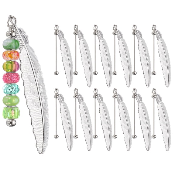 Uxcell Beadable Bookmarks, 12 Pcs Beaded Bookmark DIY Metal Blank Bar Bulk for Bookmark Craft, Silver Tone