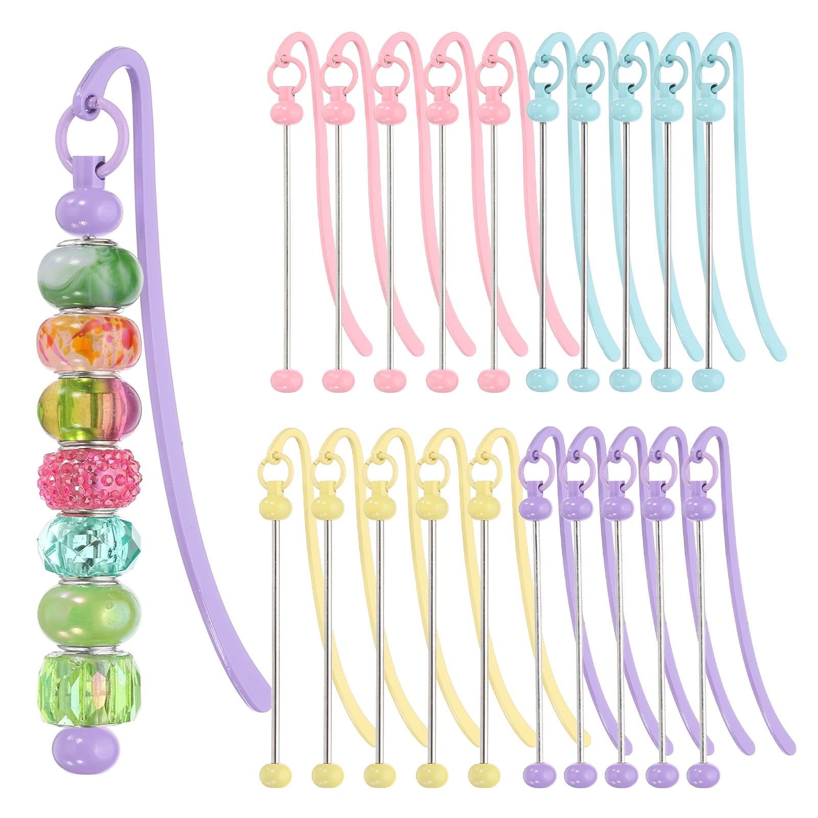 Uxcell Beadable Bookmarks, 20 Pcs Beaded Bookmark DIY Metal Blank Bar Bulk for Bookmark Craft, Candy Colors