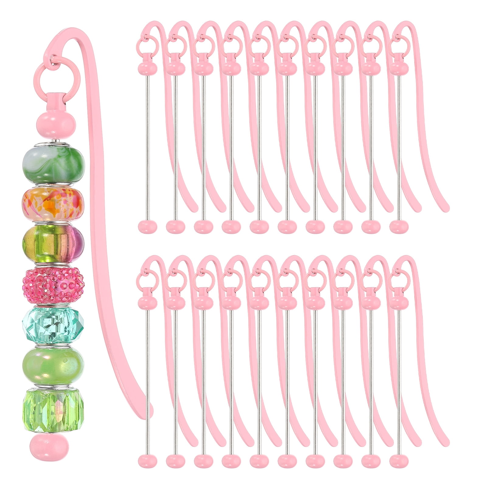 Uxcell Beadable Bookmarks, 20 Pcs Beaded Bookmark DIY Metal Blank Bar Bulk for Bookmark Craft, Candy Pink