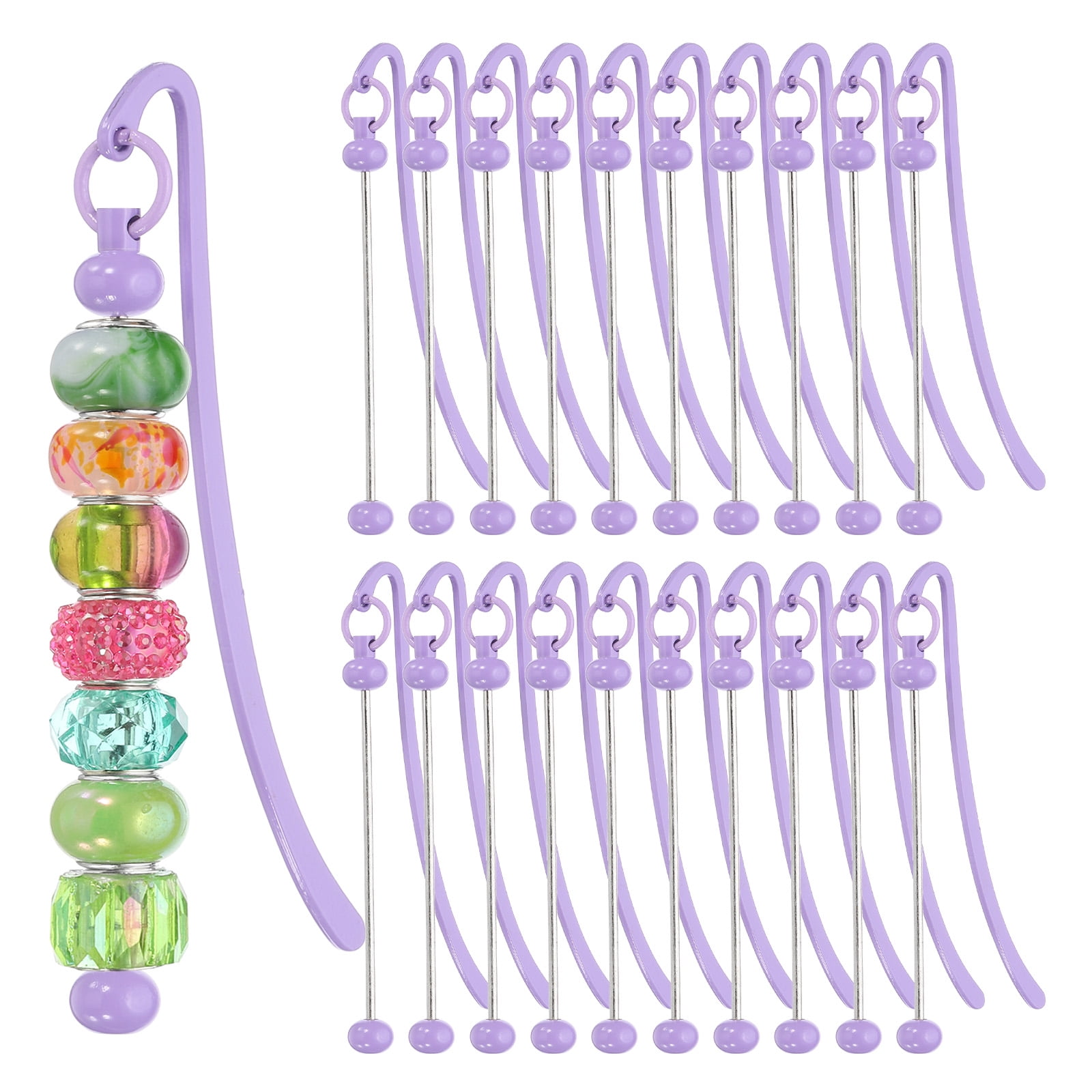 Uxcell Beadable Bookmarks, 20 Pcs Beaded Bookmark DIY Metal Blank Bar Bulk for Bookmark Craft, Candy Purple