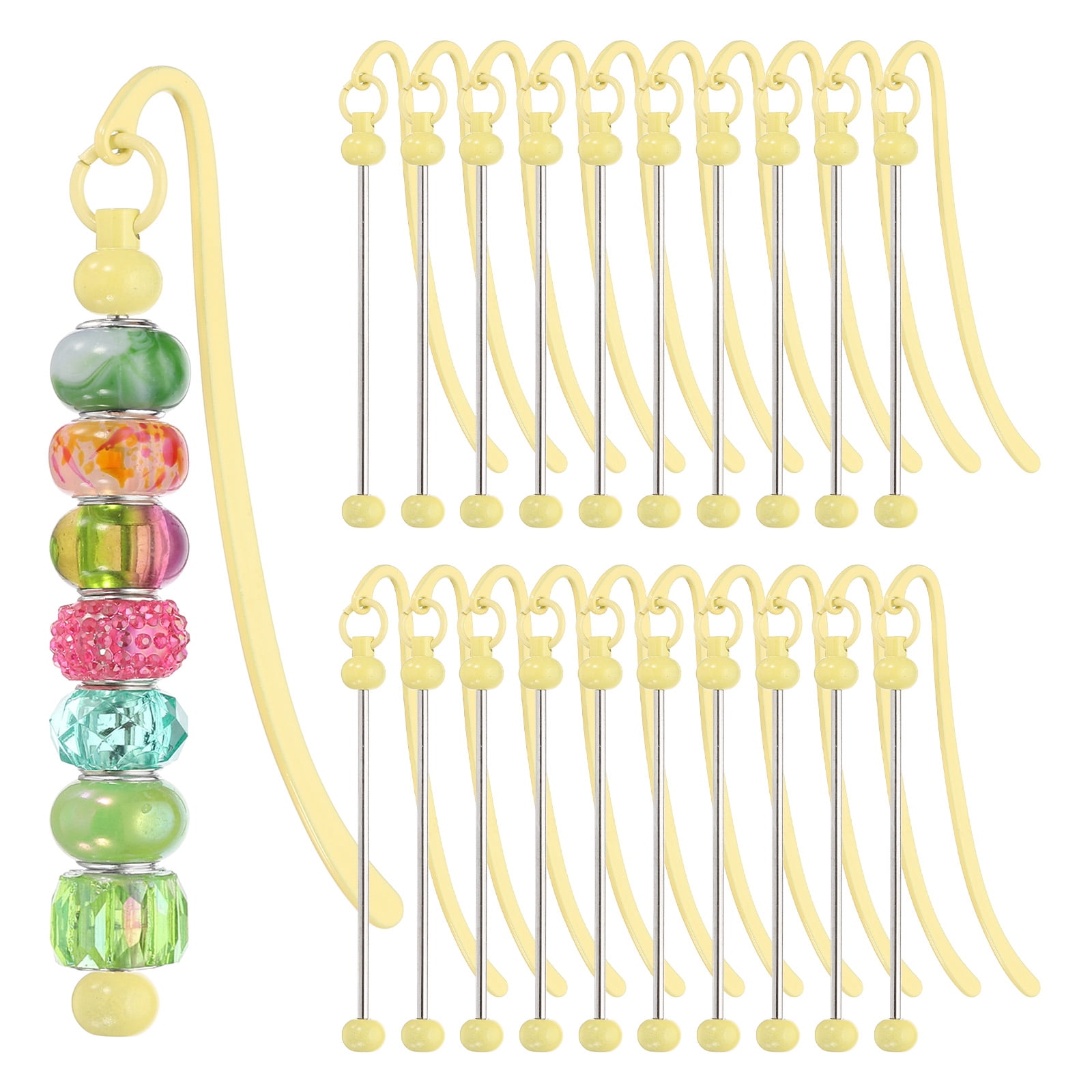 Uxcell Beadable Bookmarks, 20 Pcs Beaded Bookmark DIY Metal Blank Bar Bulk for Bookmark Craft, Candy Yellow
