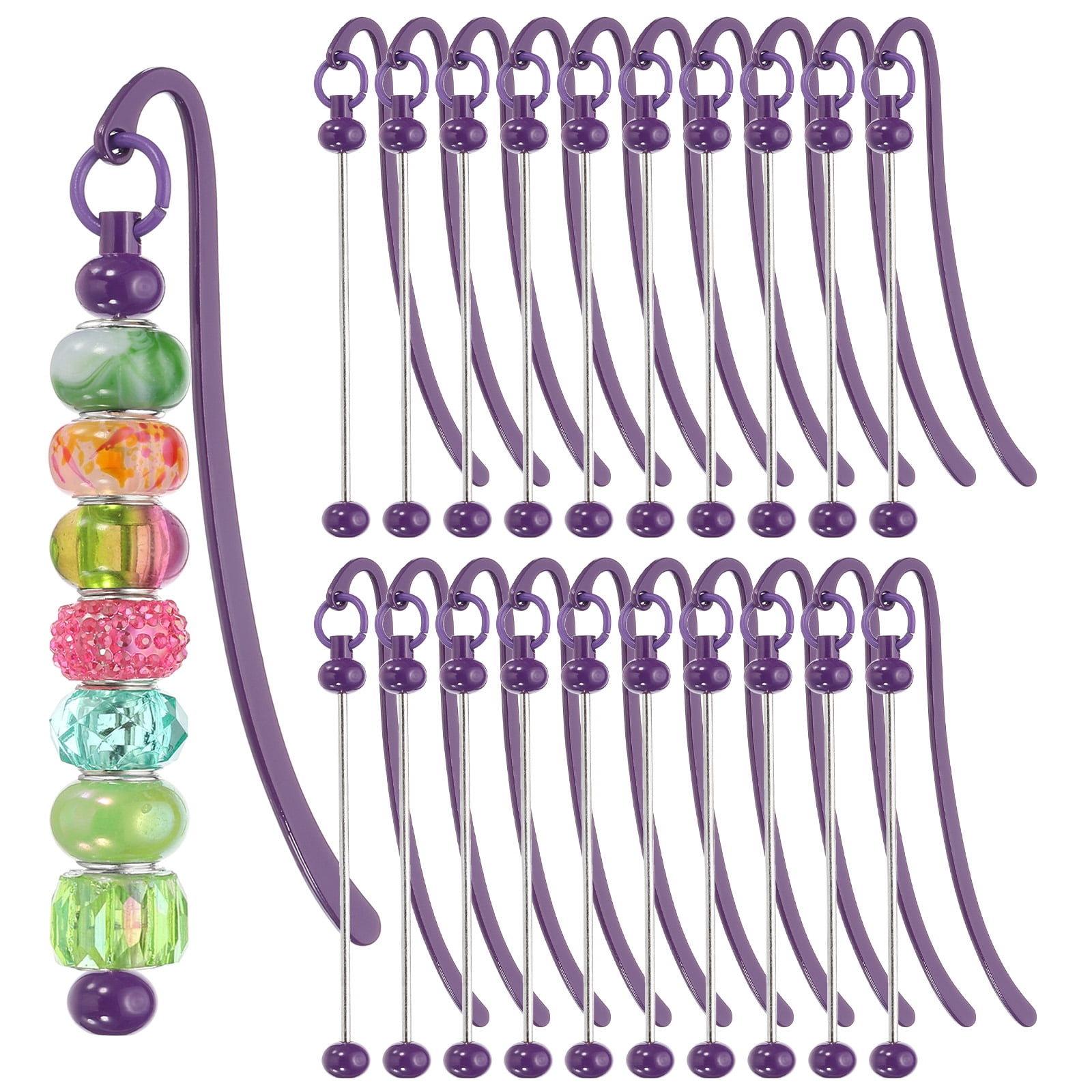Uxcell Beadable Bookmarks, 20 Pcs Beaded Bookmark DIY Metal Blank Bar Bulk for Bookmark Craft, Dark Purple