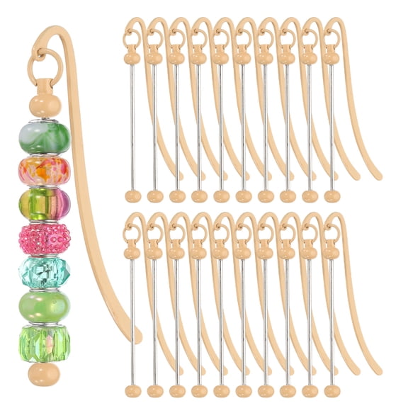 Uxcell Beadable Bookmarks, 20 Pcs Beaded Bookmark DIY Metal Blank Bar Bulk for Bookmark Craft, Khaki Color