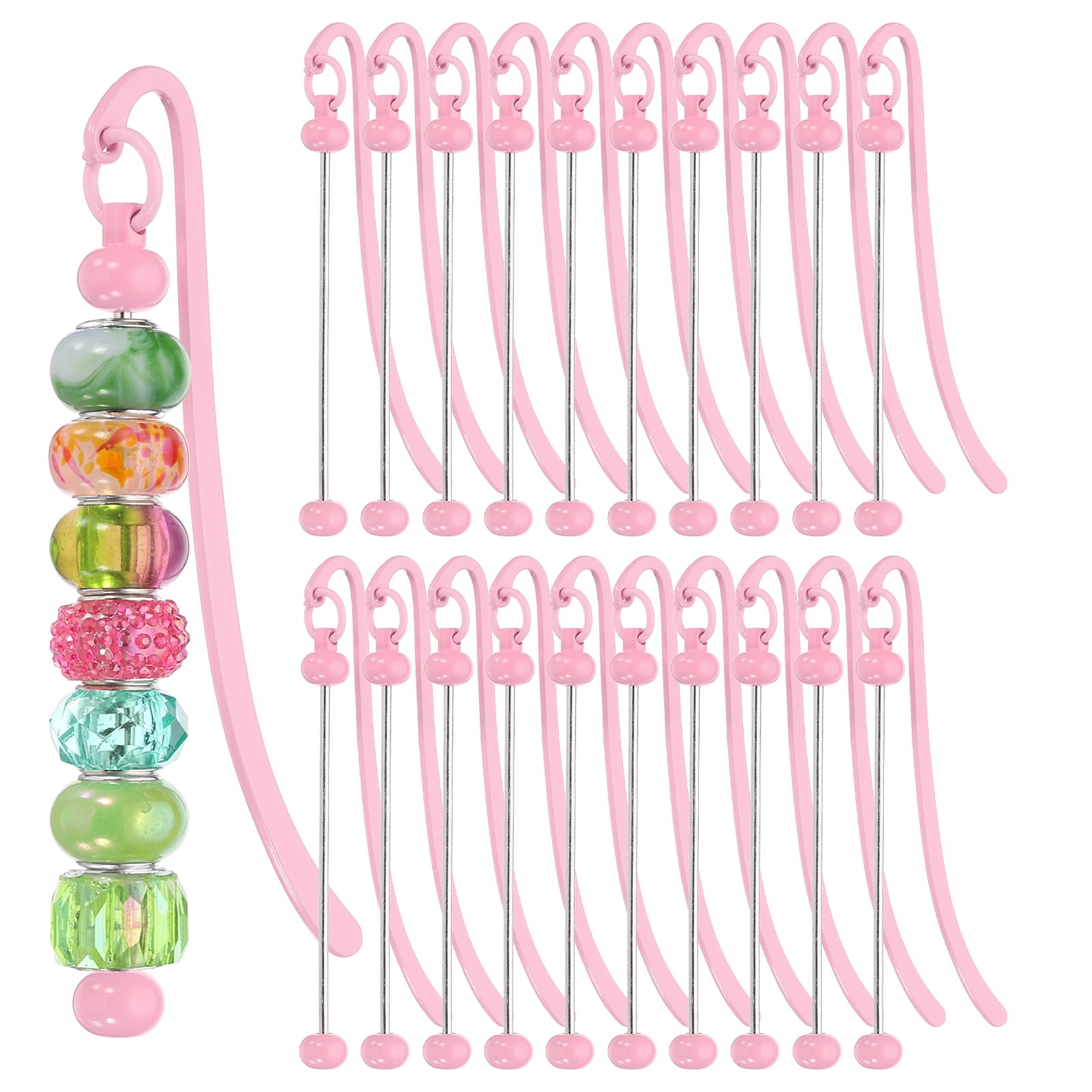 Uxcell Beadable Bookmarks, 20 Pcs Beaded Bookmark DIY Metal Blank Bar Bulk for Bookmark Craft, Light Pink