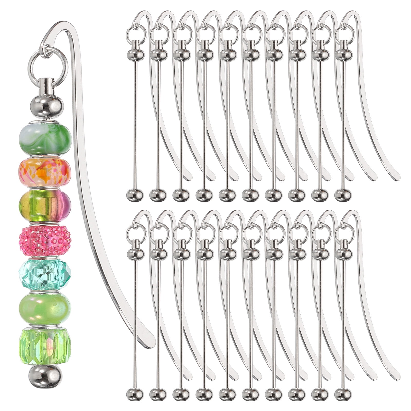 Uxcell Beadable Bookmarks, 20 Pcs Beaded Bookmark DIY Metal Blank Bar Bulk for Bookmark Craft, Silver Tone