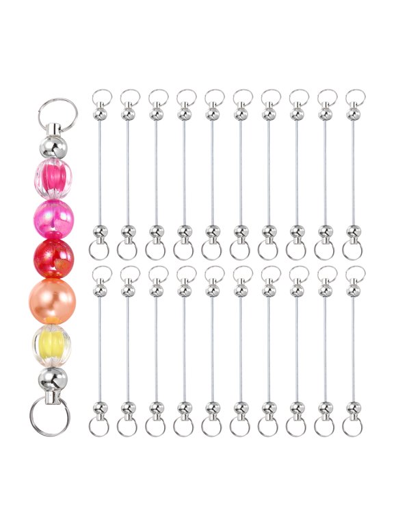 Beadable Keychain Bars, Metal Beaded Keychain Blanks Bulk Making Supplies Kit with Double Side Loops for DIY Art Crafts Silver Plating
