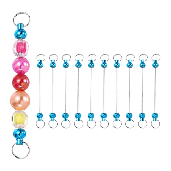 Uxcell Beadable Keychain Bars, Metal Beaded Keychain Blanks Bulk Making Supplies Kit with Double Side Loops for Pendant Light Blue
