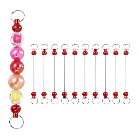 Uxcell Beadable Keychain Bars, Metal Beaded Keychain Blanks Bulk Making Supplies Kit with Double Side Loops for Pendant Red