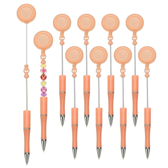Uxcell Beadable Pens 10 Pcs Retractable Badge Reel Beadable Pen Bulk Beaded Ballpoint Pen Black Ink Light Pink