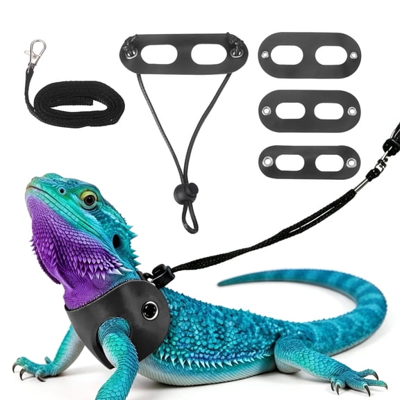 Uxcell Bearded Dragon Lizard Leash Harness, Dinosaur Lizard Harness Leash Adjustable Soft Leather Traction Rope (S/M/L, 3Pcs, Black), for Bearded Dragon Lizard Reptile Squirrel Rat
