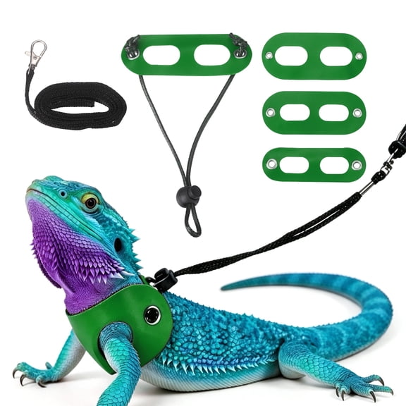 Uxcell Bearded Dragon Lizard Leash Harness, Dinosaur Lizard Harness Leash Adjustable Soft Leather Traction Rope (S/M/L, 3Pcs, Green), for Bearded Dragon Lizard Reptile Squirrel Rat