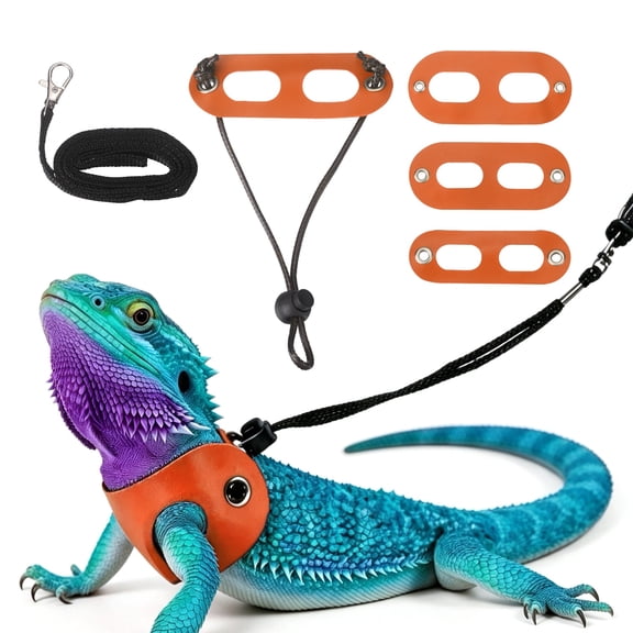 Uxcell Bearded Dragon Lizard Leash Harness, Dinosaur Lizard Harness Leash Adjustable Soft Leather Traction Rope (S/M/L, 3Pcs, Orange), for Bearded Dragon Lizard Reptile Squirrel Rat