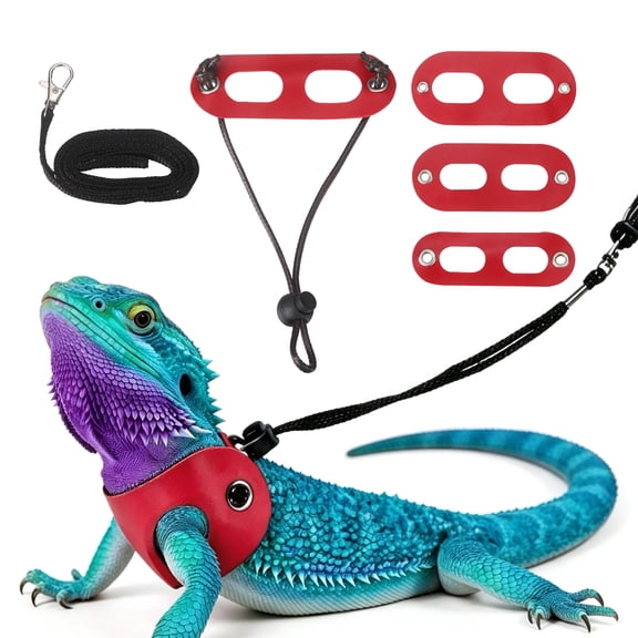 Uxcell Bearded Dragon Lizard Leash Harness, Dinosaur Lizard Harness Leash Adjustable Soft Leather Traction Rope (S/M/L, 3Pcs, Red), for Bearded Dragon Lizard Reptile Squirrel Rat