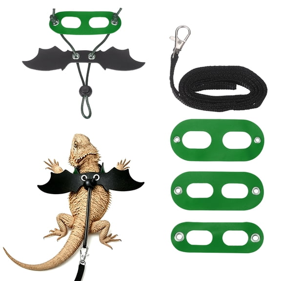 Uxcell Bearded Dragon Lizard Leash Harness, Dinosaur Wing Lizard Harness Leash with Wing Adjustable Soft Leather (S/M/L, 3Pcs, Green), for Bearded Dragon Lizard Reptile Squirrel Rat
