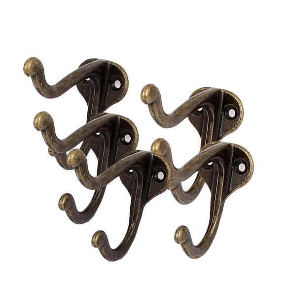 Uxcell Bedroom Wall Mounted Metal Retro Style Double Hanger Hook Bronze Tone 5pcs