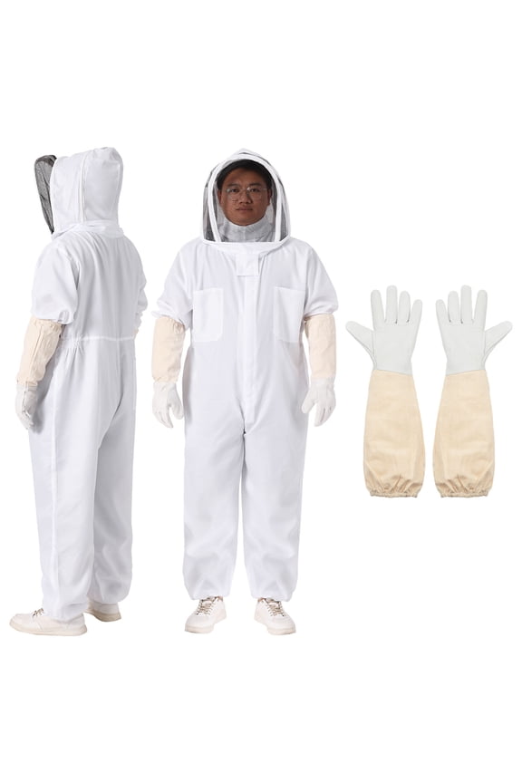 Bee Suit for Men Women XL Beekeeping Suit with Glove and Veil Hood, White