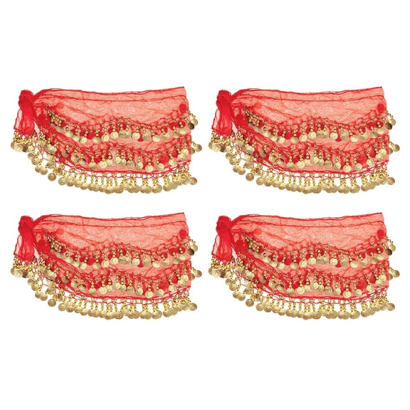 Uxcell Belly Dance Hip Scarf Women's Belly Dance Costume Skirt Wrap with Coins for Dance or Yoga Class Red