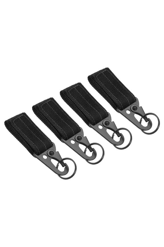 Belt Keeper Key Ring, 4 pack Nylon Webbing Strap Gear Buckle Key Chain Black