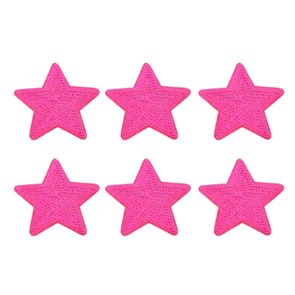 Uxcell Big 5 Star Sequins Iron-on Patches Sew Sequin Patch for Clothing Repair 90x90mm/3.54x3.54" Pack of 6(Rose Red)
