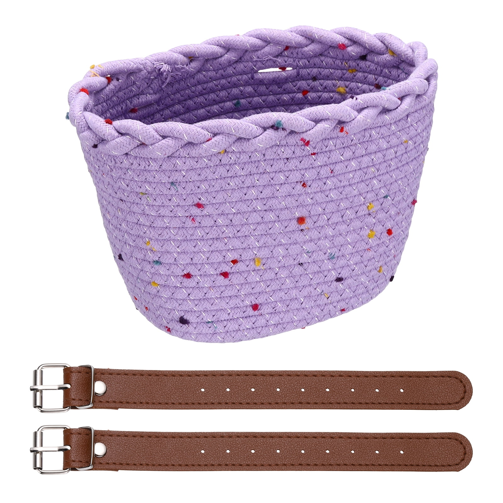 Uxcell Bike Basket, Cotton Rope Bicycle Basket Adjustable Front Baskets with 2 Leather Belt Buckles Unisex Strong Load 8.8 x 6.7 x 6.5" & Purple-Fitting For(Bikes/Tricycle/Scooters)