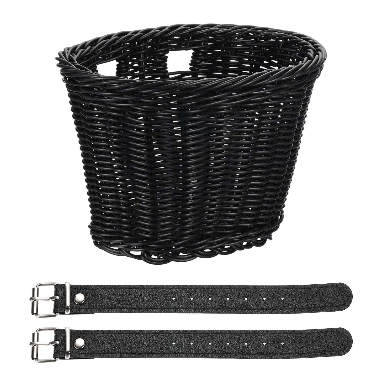Uxcell Bike Basket Front, Hand-Woven Bicycle Basket with Adjustable PU Belts 1 Pack & Black-Fitting For(Most Road Bikes, Bicycles/Scooters)