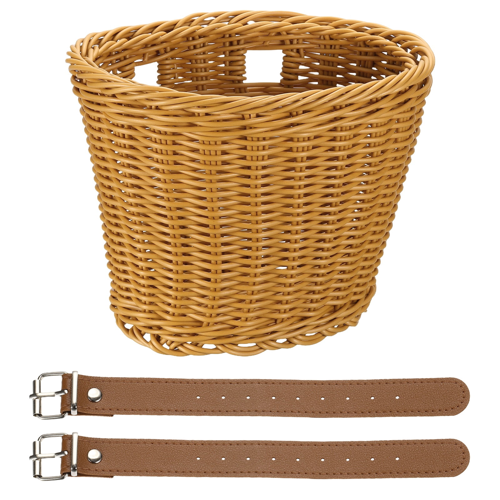 Uxcell Bike Basket Front, Hand-Woven Bicycle Basket with Adjustable PU Belts 1 Pack & Brown-Fitting For(Most Road Bikes, Bicycles/Scooters)